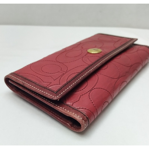 Coach Red Leather Credit Card ID Window Trifold Wallet - Vintage - Picture 7 of 14